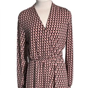Adrianna Papell Pink Geometric Long Sleeve Faux Wrap Dress